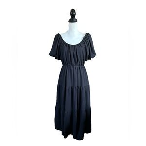 ASTR The Label Black Tiered Puff Sleeve Midi Dress Boho Witchy Milkmaid Small